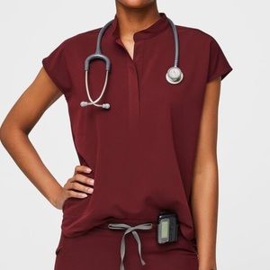Medium-FIGS-Womens-Burgundy-Rafaela-Scrub-Top